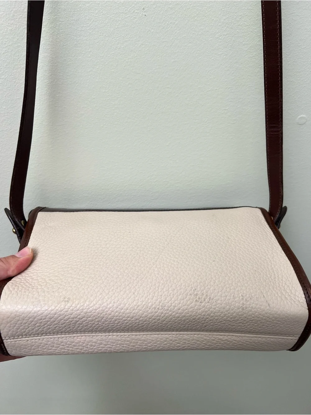 Vintage Dooney & Bourke Cream and Brown Leather Crossbody Bag